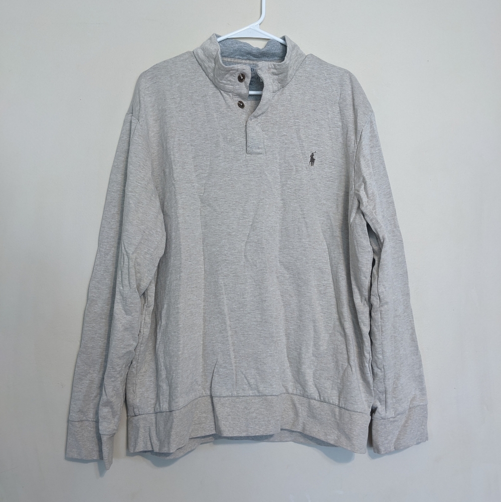 Polo Ralph Lauren Double-Knit Snap Mockneck Pullover In Tan Size XL